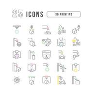 Set of linear icons of 3D Printing vector