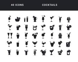 conjunto de iconos simples de cócteles vector