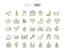 Set of linear icons of Graz vector