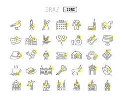 Set of linear icons of Graz vector