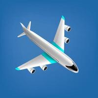 Vector realistic image of an airplane on a blue background. Illustration of the operation of the aircraft . Symbol of speed, flight, movement