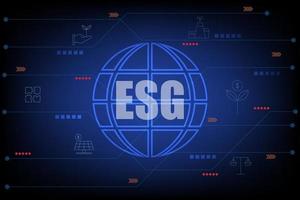 Set of environment, social, and governance ESG concept. Earth with thin line icons such as sustainable ecological, save water and energy, and honest people. vector