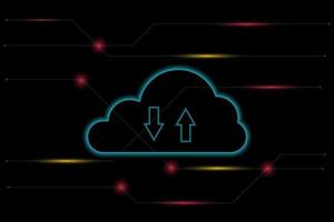 concepto de almacenamiento de datos en la nube. computación en la nube con datos de carga y descarga de flechas. comunicación de negocios y financiera. metaverso y tecnología. transferir datos en línea. vector