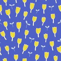 Seamless pattern with hand drawn yellow flowers on blue background. Simple design for fabric, home textile, wrapping paper, cover vector