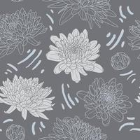 Chrysanthemum seamless pattern. Hand drawn autumn flowers in grey colors. Design for fabric, home textile, wrapping paper.