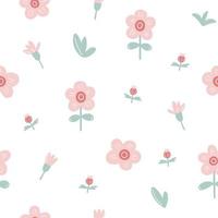 Simple floral seamless pattern. Cute flowers on white background. Design for kids clothes, textile, wrapping paper vector