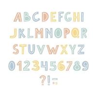 conjunto de letras y números dibujados a mano. alfabeto en colores pastel vector