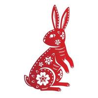 Zodiac sign, year of the Rabbit, with red paper cut art on white color background vector