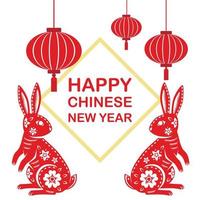 feliz año nuevo chino 2023 signo del zodiaco, año del conejo, con arte cortado en papel rojo sobre fondo de color blanco vector