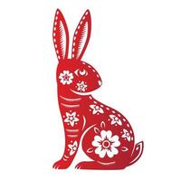 Zodiac sign, year of the Rabbit, with red paper cut art on white color background vector