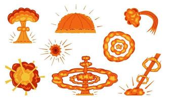 Set of cartoon explosions. Various explosions for comics and anime. Cartoon style. Vector illustration