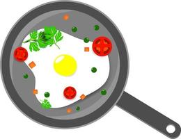 Frying pan with frying eggs vector