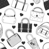 monocromo de patrones sin fisuras de bolsos de moda. textura interminable. ilustración vectorial estilo garabato. vector