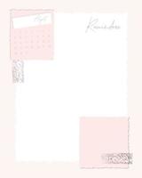 Reminders Calendar August 2022 pink color , template, blank, stamp, scrapbooking, plans, vintage. vector