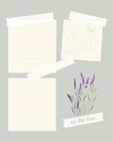 August 2022 calendar collage template for note, to-do list, reminder, lavender watercolor hand drawing. vector