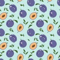 Seamless pattern with plums. Vegetarian. Vector illustration