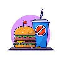 ilustración de icono de vector de dibujos animados de hamburguesa y refresco. concepto de icono de comida y bebida vector premium aislado. estilo de dibujos animados plana