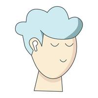 chico con auriculares aislado sobre fondo blanco. buen chico con el pelo azul. ilustración vectorial vector