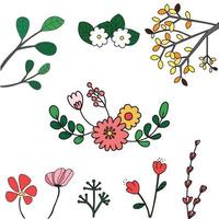 colección de dibujos de bocetos gráficos de flores minimalistas, diseño de tatuajes diminutos de moda, ilustración vectorial de elementos botánicos florales. belleza decorativa ilustración elegante para diseño flor dibujada a mano vector