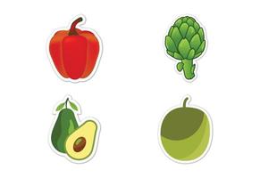 Sticker set of different vegetables, Flat vector illustration