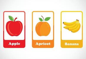 Fruit flashcards for kids. Educational cards for preschool. Printable vector illustration