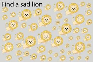 encontrar un león triste entre los demás. juego educativo para niños. vector