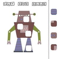 Cut out and glue roobot. Educational game for children. Vector template.