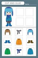 Cut out the pictures of the clothes and glue the ones that match the pattern. Fun game for kids and kids vector