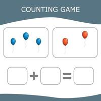 How many counting game with ballons. Worksheet for preschool kids, kids activity sheet, printable worksheet vector