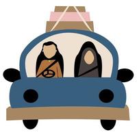 pareja musulmana conduciendo un coche vector