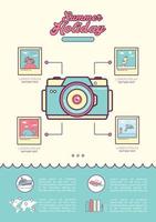 Elementos de concepto de viaje y vacaciones de cámara de infografía. vector