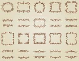 Vintage calligraphic Retro elements. decorative frames, flourish dividers, borders. beautiful swirls sink decorated with motifs and scrolls. circle, square and rectangular frames for cards vector