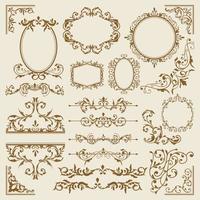Vintage calligraphic elements. decorative golden victorian frames, flourish dividers, borders. beautiful swirls sink decorated with motifs and scrolls. circle, square and rectangular frames for cards