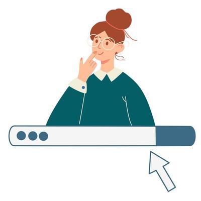 Girl thought about it. Young woman doubts and wonders. The concept of learning, choice and reflection. Vector Flat illustration isolated on the white background.