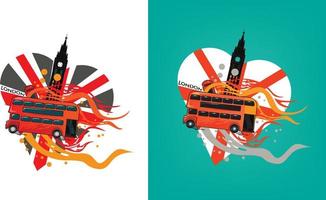 London bus with fire on love flag background vector