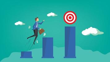 business men try to hit target. men jumping on chart. business vector design concept