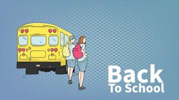 Students going to school using school bus, back to school vector illustration design concept