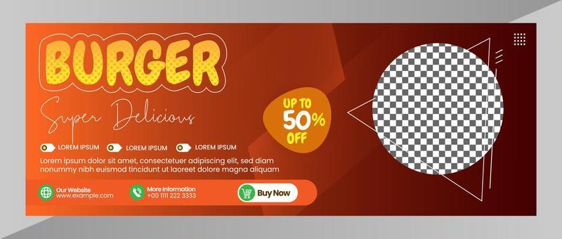 Banner cover Delicious burger and food menu template for social media banner layout