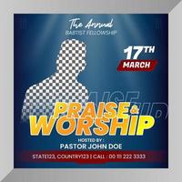 Social media post church praise worship template with luxury elegant banner post vector