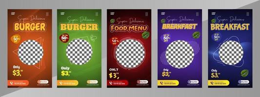 Delicious burger and food menu social media banner template bundle vector