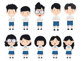 Cute thai kid student school set vector