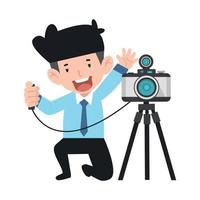 businessman  taking pictures camera with tripod cartoon vector