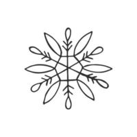 A hand-drawn snowflake. Vector illustration in doodle style. Winter mood. Hello 2023. Merry Christmas and Happy New Year. Black element on a white background.