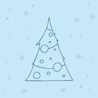 un árbol de navidad dibujado a mano. ilustración vectorial en estilo garabato. estado de ánimo de invierno. hola 2023. feliz navidad y próspero año nuevo. elemento azul oscuro con copos de nieve sobre un fondo azul. vector