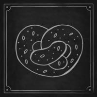 Oktoberfest 2022 - Beer Festival. Hand-drawn Doodle brezel with sesame seeds on a black chalk board. German Traditional holiday. vector