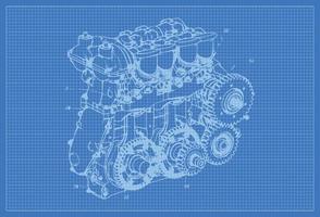 Engine Blueprint Background Simple Vektor Flat Design