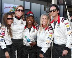 LOS ANGELES, APR 11 - Vanessa Marcil, Tricia Helfer, Carmelita Jeter, Lisa Stanley, Adrien Brody at the 2014 Pro Celeb Race Qualifying Day at Long Beach Grand Prix on April 11, 2014 in Long Beach, CA photo