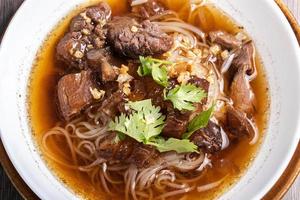 Braised beef noodles, small noodles. Thai food. photo