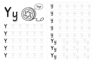 interior de libro de trazado de alfabetos abc para niños. niños escribiendo hoja de trabajo con imagen. elementos vectoriales premium letra y. vector