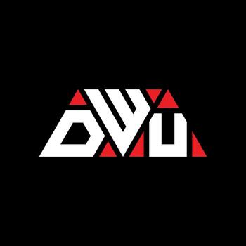 DWU triangle letter logo design with triangle shape. DWU triangle logo design monogram. DWU triangle vector logo template with red color. DWU triangular logo Simple, Elegant, and Luxurious Logo. DWU